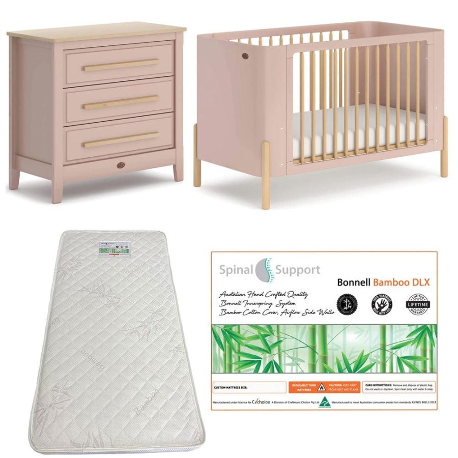 Nursery Furniture Boori | Boori Nova Cot (Cherry And Beech) And Linear Chest (Cherry And Almond) Package + Bonnell Bamboo Mattress Cherry/Beech