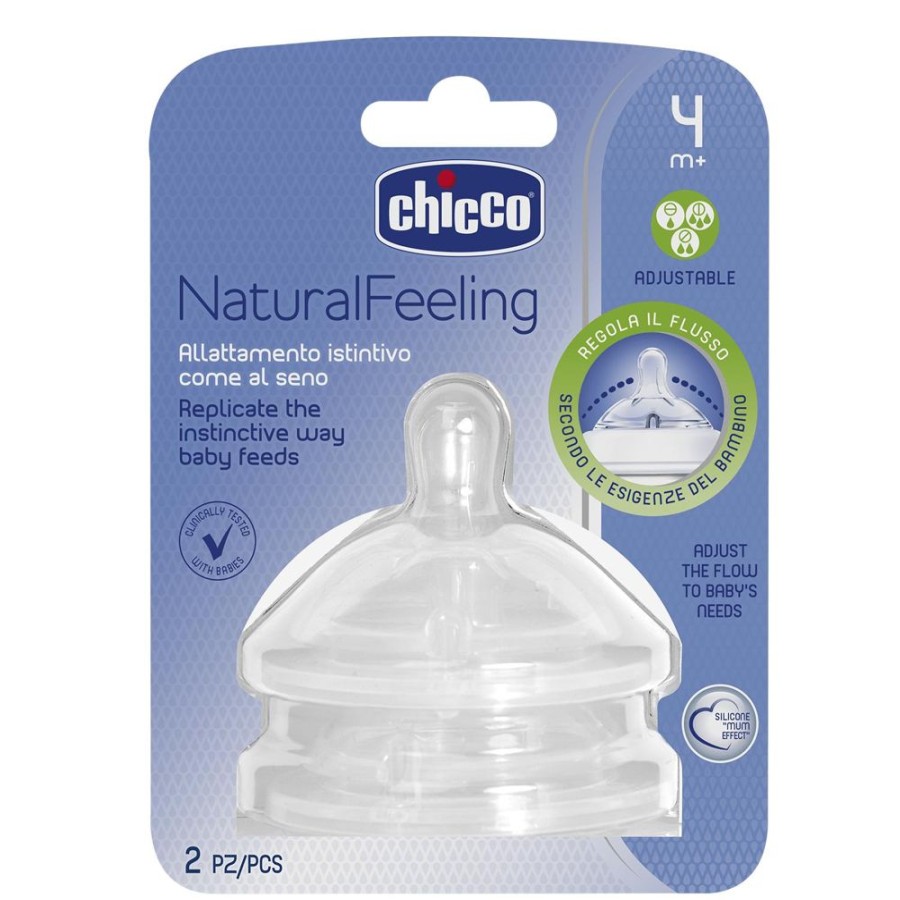 Shop Other Categories Chicco Newborn Feeding | Chicco Natural Teat 2 Pack 4M+ Adjustable Flow