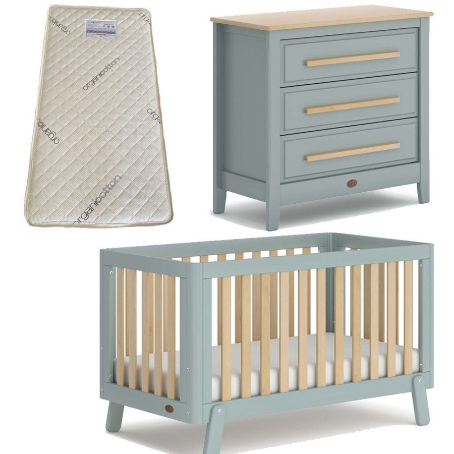 Nursery Furniture Boori | Boori Turin (Fullsize) Cot And Linear Chest Package Blueberry And Almond + Bonnell Organic Latex Blueberry/Almond