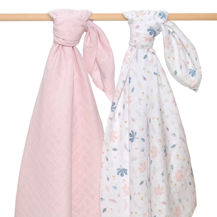 Shop Other Categories Living Textiles Swaddles & Baby Wraps | Living Textiles 2-Pack Muslin Wraps Botanical/Blush