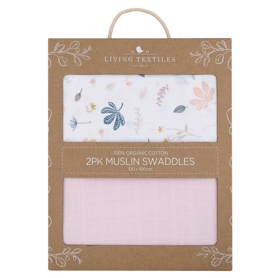 Shop Other Categories Living Textiles Swaddles & Baby Wraps | Living Textiles 2-Pack Muslin Wraps Botanical/Blush