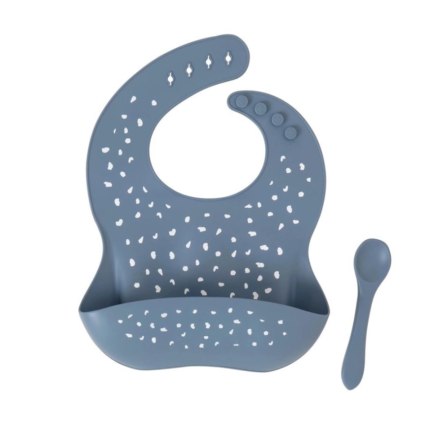 Shop Other Categories All4Ella Feeding Accessories | All4Ella Silicone Bib With Spoon Slate Blue