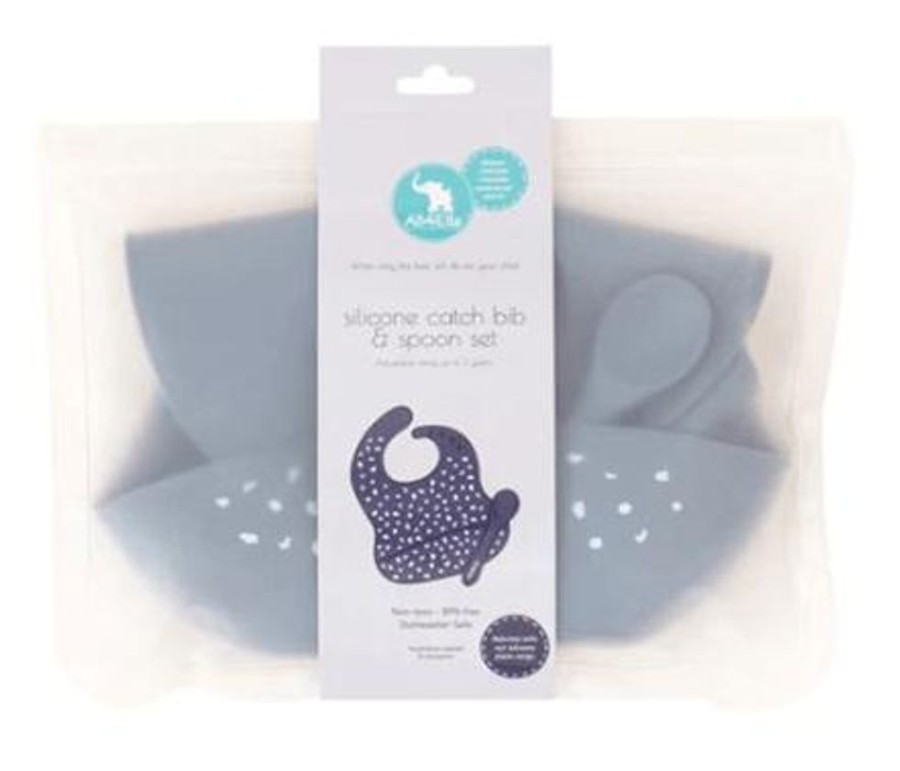 Shop Other Categories All4Ella Feeding Accessories | All4Ella Silicone Bib With Spoon Slate Blue