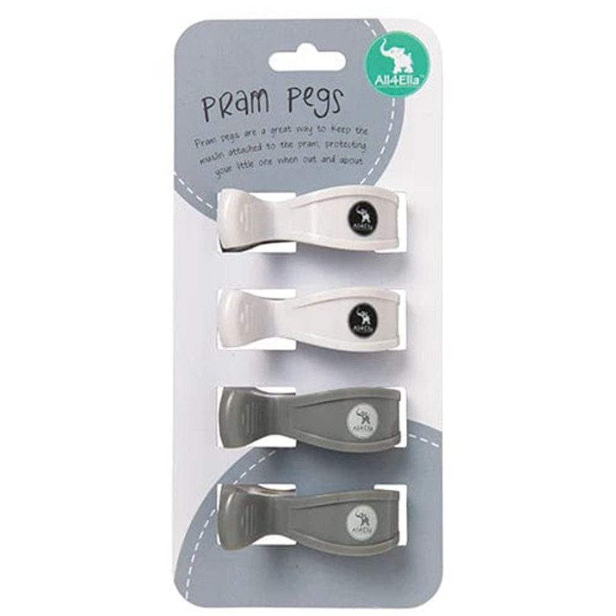 Prams & Strollers All4Ella Pram Clips & Hooks | All4Ella 4 Pack Pram Pegs White/Grey