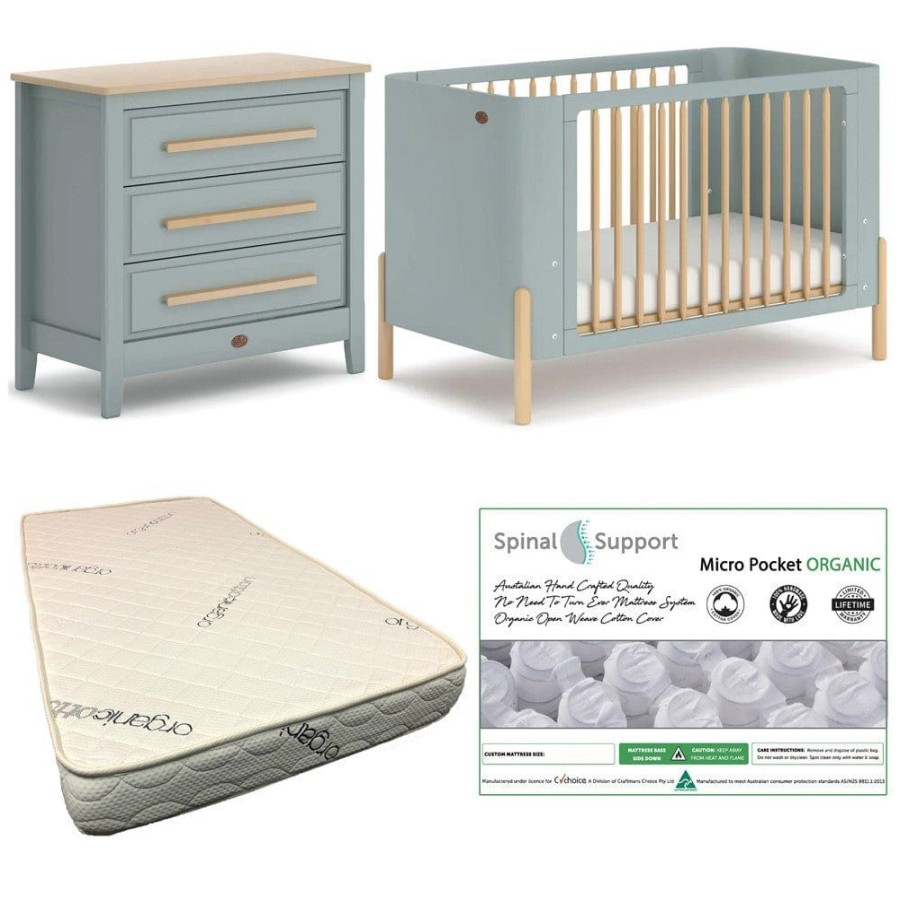 Nursery Furniture Boori | Boori Nova Cot (Blueberry And Beech) And Linear Chest (Blueberry And Almond) Package + Bonnell Organic Micro Pocket Mattress Blueberry/Beech