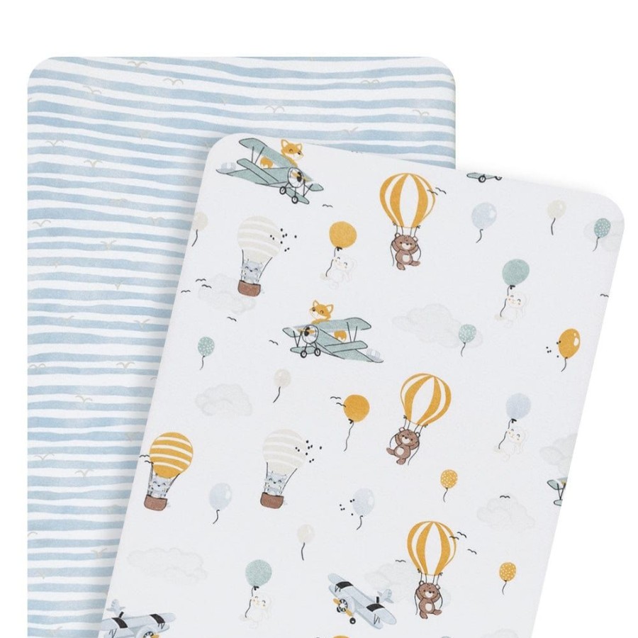 Shop Other Categories Living Textiles Bassinet & Cot Linen | Living Textiles 2-Pack Cradle/Co Sleeper/Bedside Fitted Sheets Up Up & Away/Stripes Up Up And Away/Stripes