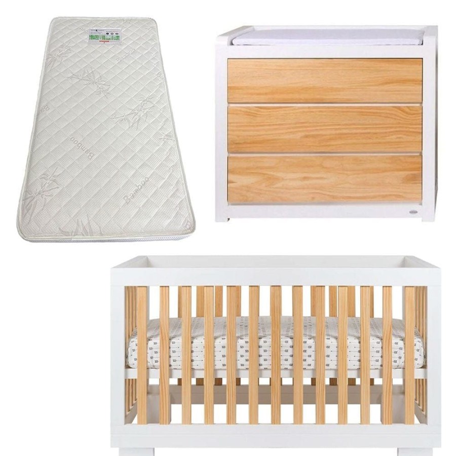 Nursery Furniture Cocoon | Cocoon Luxe Cot And Dresser + Bonnell Bamboo Mattress Natural White