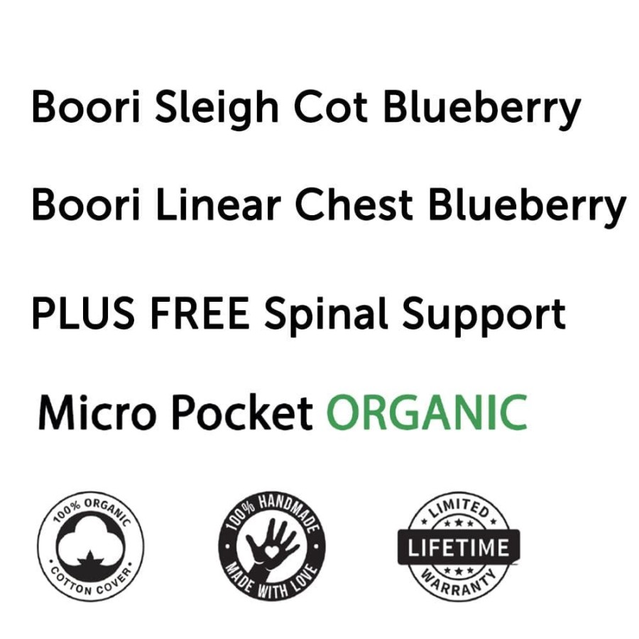 Nursery Furniture Boori | Boori Sleigh Elite Cot, Linear Chest Blueberry And Almond + Bonnell Micro Pocket Spring Mattress Package Blueberrry