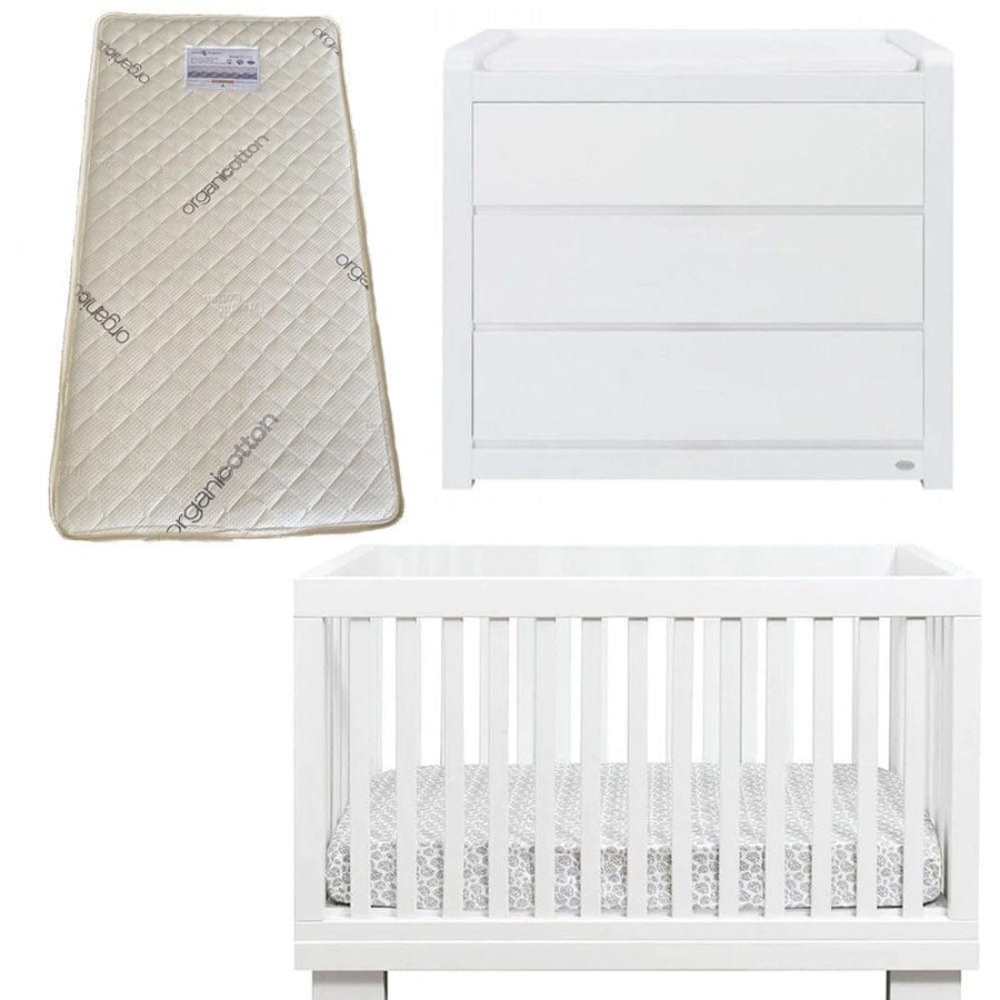 Nursery Furniture Cocoon | Cocoon Aston Cot And Dresser + Bonnell Organic Latex Mattress White