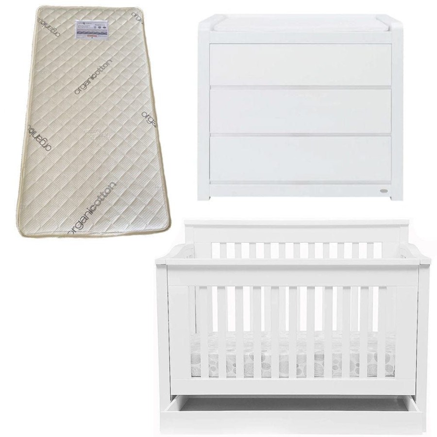 Nursery Furniture Cocoon | Cocoon Flair Cot And Dresser + Bonnell Organic Latex Mattress White