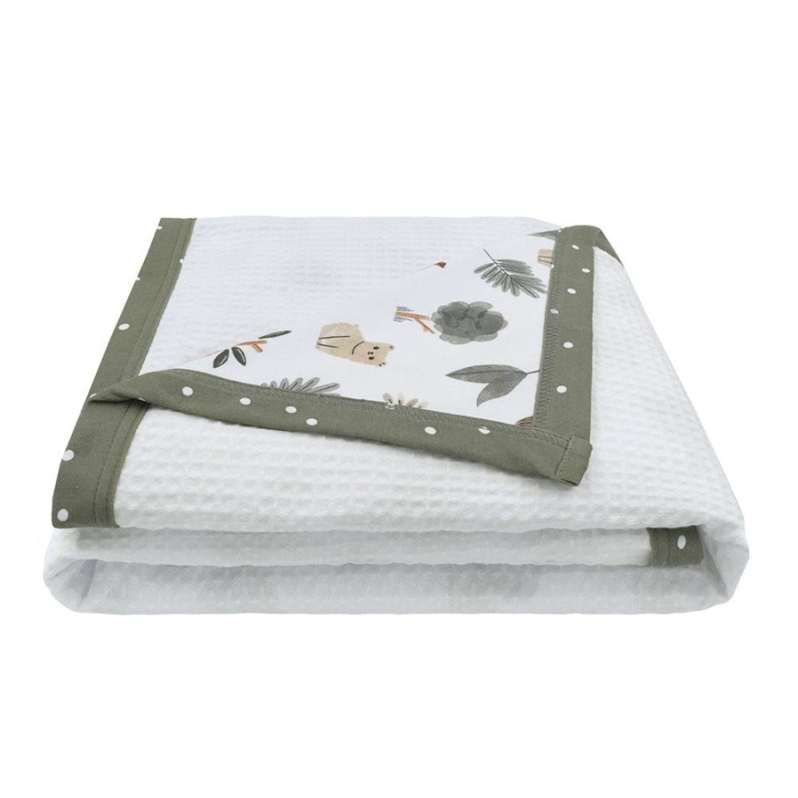 Shop Other Categories Living Textiles Bassinet & Cot Blankets | Living Textiles Cot Waffle Blanket - Forest Retreat Forest Retreat/Olive Dots