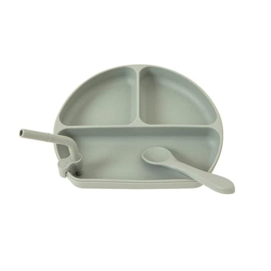 Shop Other Categories All4Ella Feeding Accessories | All4Ella Silicone Plate With Straw & Spoon Olive