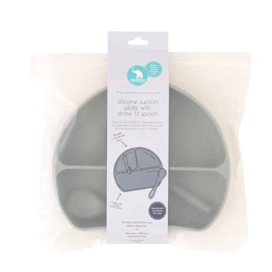 Shop Other Categories All4Ella Feeding Accessories | All4Ella Silicone Plate With Straw & Spoon Olive