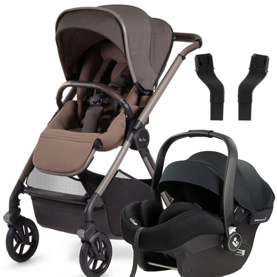 Prams & Strollers Silver Cross | Silver Cross Reef Pram + Maxi Cosi Mico 12 Capsule Onyx With Adapters Earth