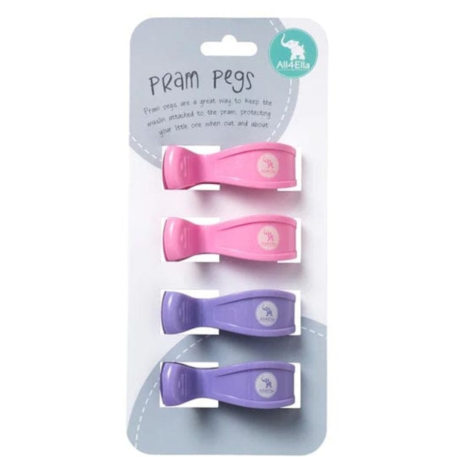 Prams & Strollers All4Ella Pram Clips & Hooks | All4Ella 4 Pack Pegs Pastel Purple/Pink