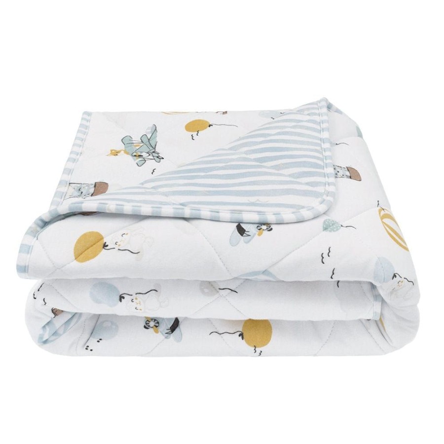 Shop Other Categories Living Textiles Bassinet & Cot Blankets | Living Textiles Reversable Jersey Cot Comforter- Up Up & Away/Stripes Up Up And Away/Stripes