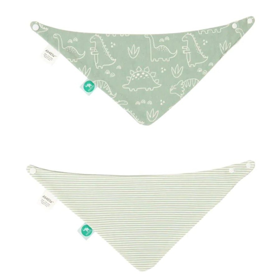 Shop Other Categories All4Ella Feeding Accessories | All4Ella Bandana Bibs 2Pk Sage Dino Dinosaur