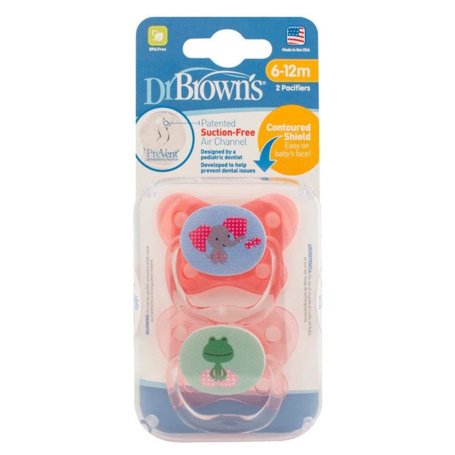 Shop Other Categories Dr Browns Soothers & Dummies | Dr Browns Prevent Contoured Pacifier 6-12 Months 2 Pack Pink