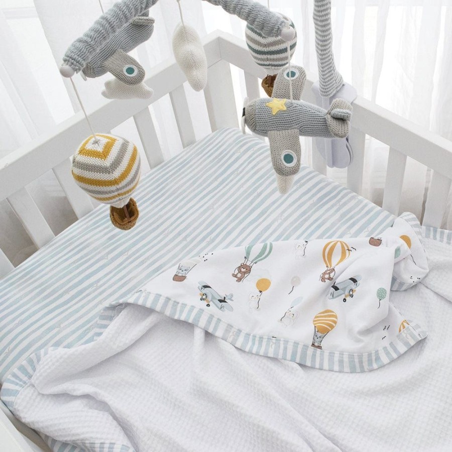 Shop Other Categories Living Textiles Bassinet & Cot Blankets | Living Textiles Cot Waffle Blanket - Up Up & Away Up Up And Away/Stripes