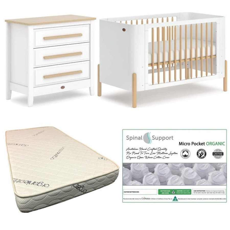 Nursery Furniture Boori | Boori Nova Cot (Barley And Beech) And Linear Chest (Barley And Almond) Package + Bonnell Organic Micro Pocket Mattress Barley/Beech