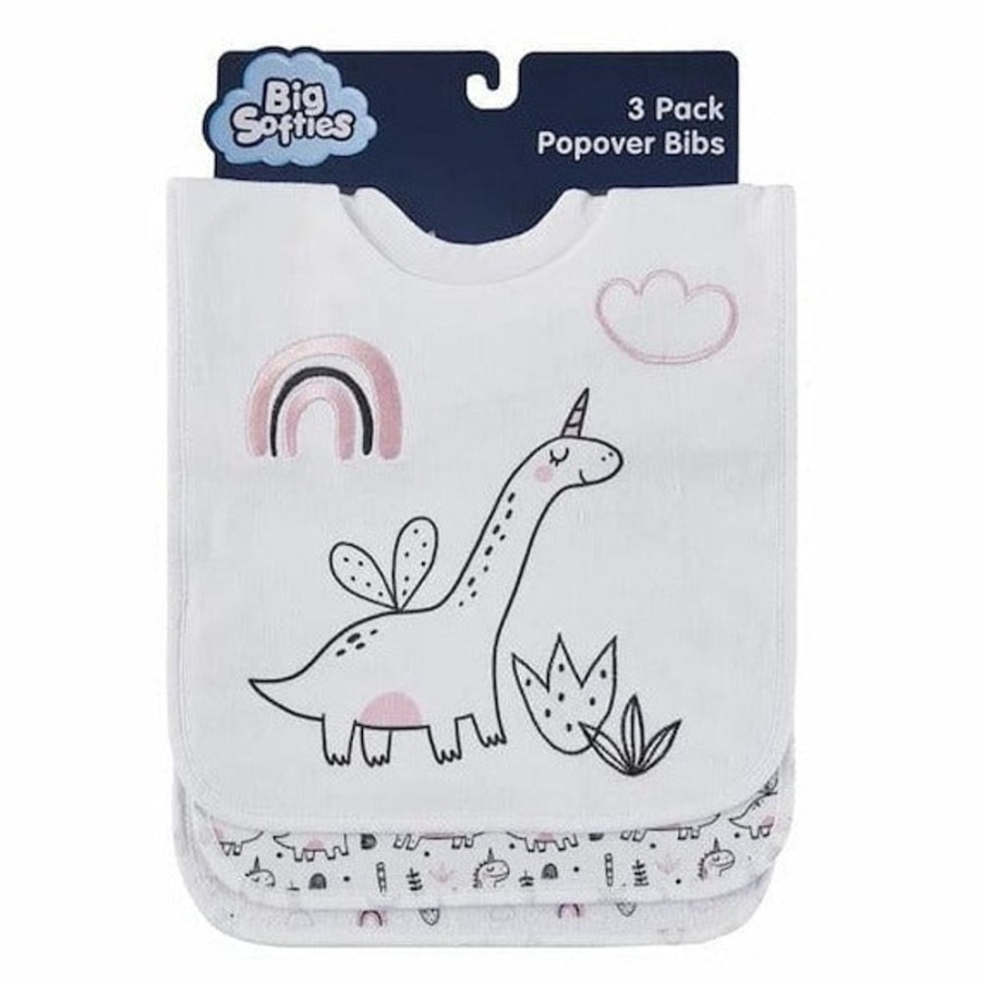 Shop Other Categories Big Softies Baby Clothing & Gifts | Big Softies Popover Bib 3 Pack Pink Dino