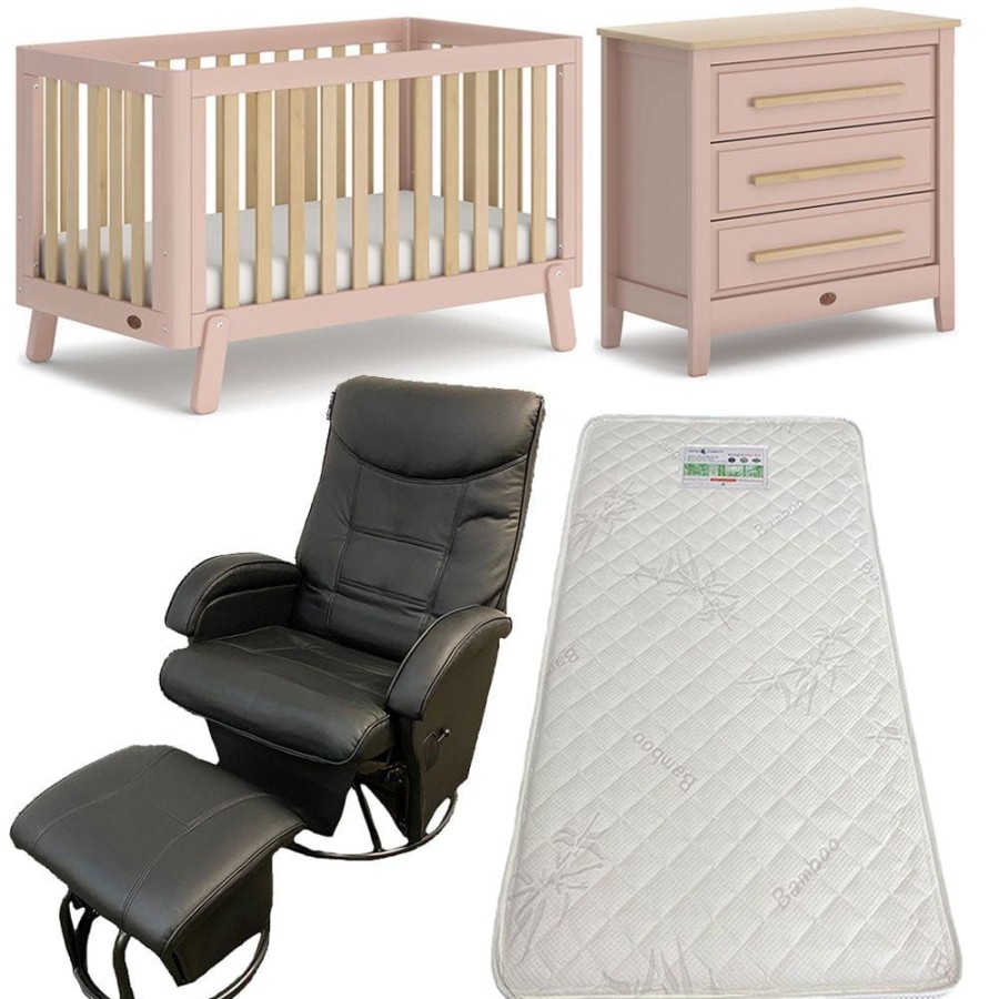 Nursery Furniture Boori | Boori Turin Cot And Linear Chest Cherry With Ambrosia Glider + Bonnell Bamboo Mattress Cherry/Almond