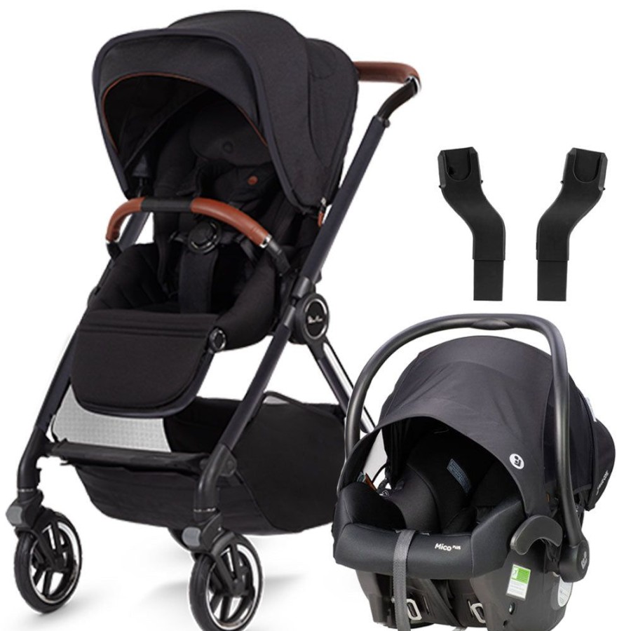 Prams & Strollers Silver Cross | Silver Cross Reef Pram + Maxi Cosi Mico Plus Isofix Capsule Onyx With Adapters Orbit