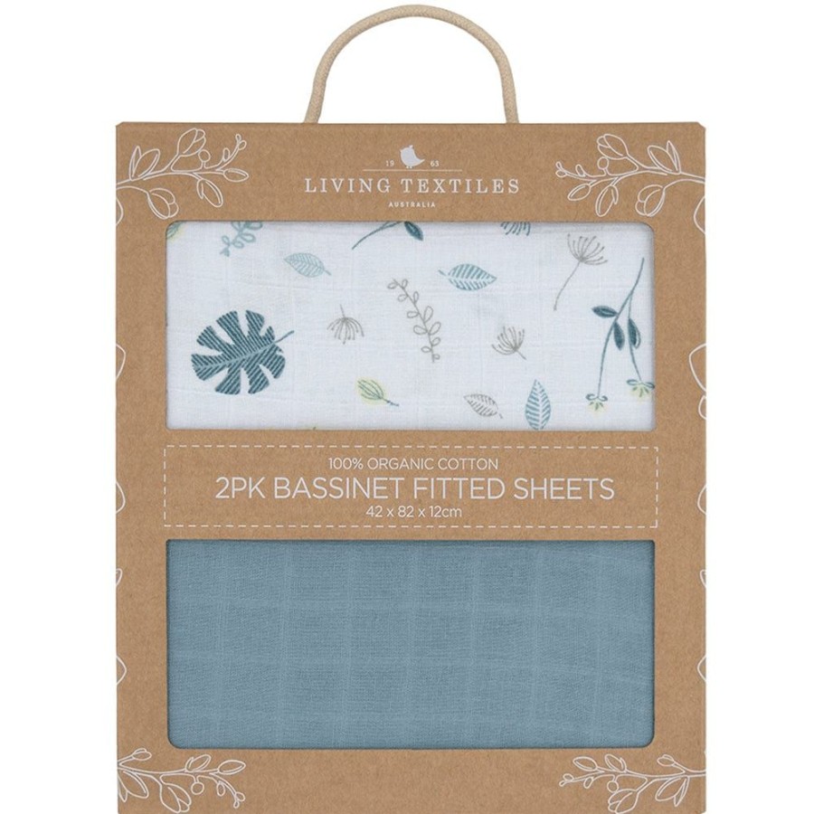 Shop Other Categories Living Textiles Bassinet & Cot Linen | Living Textiles 2-Pack Muslin Bassinet Fitted Sheet L Banana Leaf/Tea