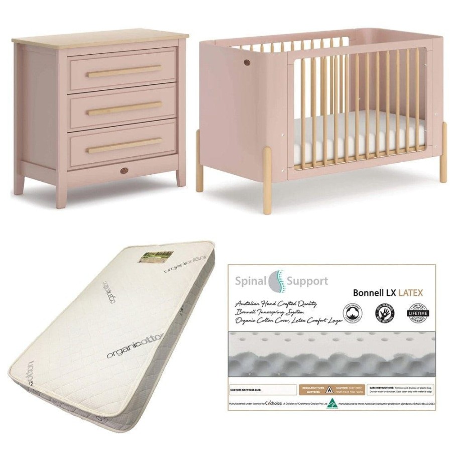 Nursery Furniture Boori | Boori Nova Cot (Cherry And Beech) And Linear Chest (Cherry And Almond) Package + Bonnell Organic Latex Mattress Cherry/Beech