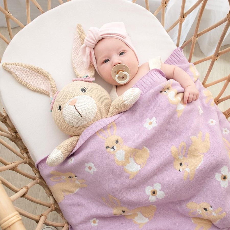 Shop Other Categories Living Textiles Bassinet & Cot Blankets | Living Textiles Whimsical Baby Blanket /Lilac Bunny