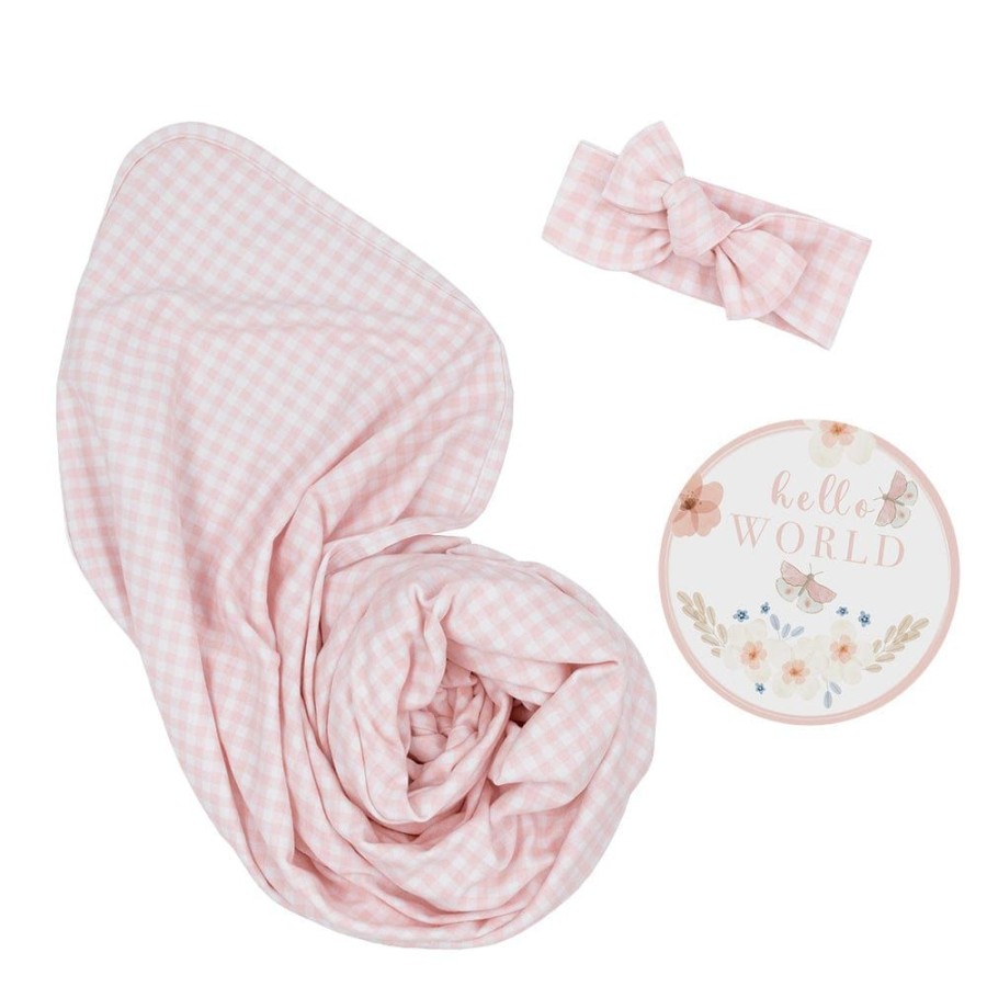 Shop Other Categories Living Textiles Swaddles & Baby Wraps | Living Textiles Newborn Gift Set Blush Gingham