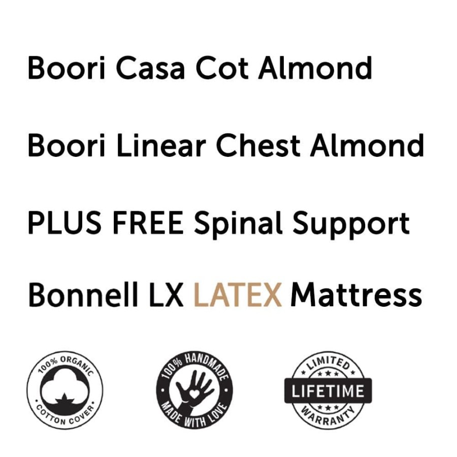 Nursery Furniture Boori | Boori Casa Cot And Linear Chest Package + Bonnell Organic Latex Mattress Almond