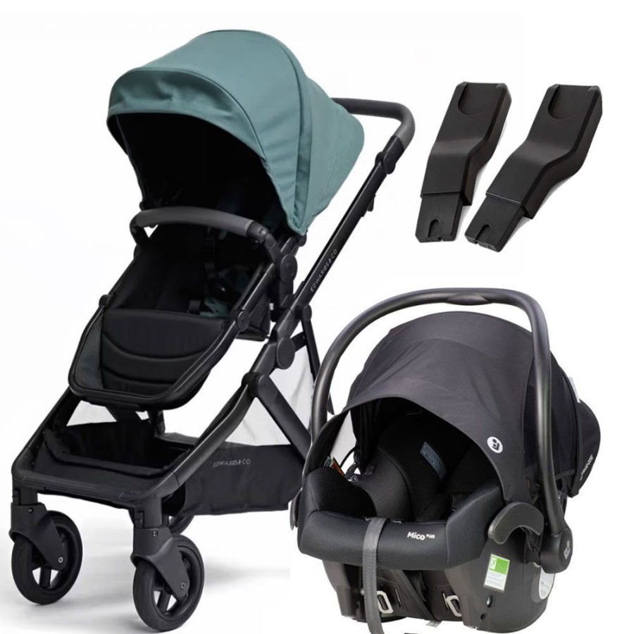 Prams & Strollers Edwards and Co | Edwards & Co Olive Pram ( ) + Mico Plus Isofix Capsule (Onyx) + Free Second Seat Kit Valued At $299 Sage Green