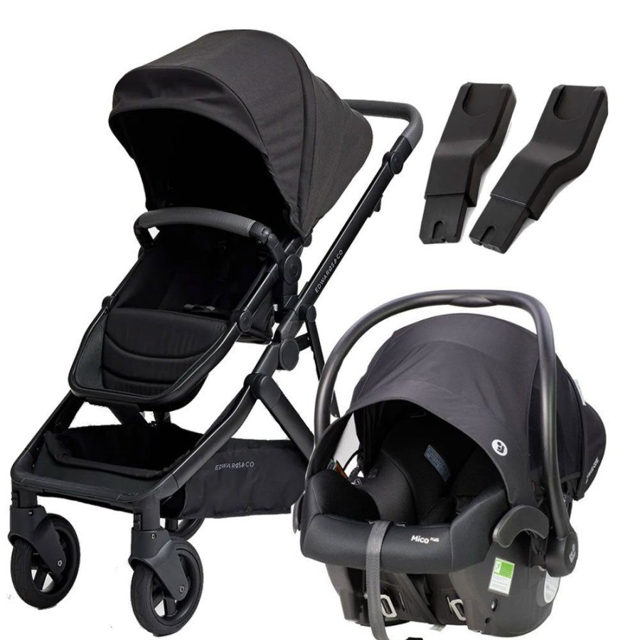 Prams & Strollers Edwards and Co | Edwards & Co Olive Pram ( ) + Mico Plus Isofix Capsule (Onyx) + Free Second Seat Kit Valued At $299 Black Luxe