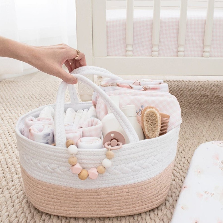 Shop Other Categories Living Textiles Nursery Storage | Living Textiles Cotton Rope Nappy Caddy Blush