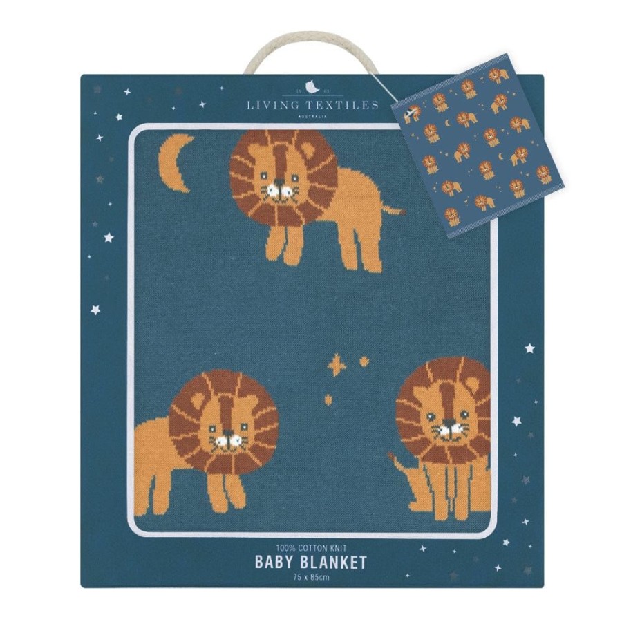 Shop Other Categories Living Textiles Bassinet & Cot Blankets | Living Textiles Whimsical Baby Blanket /Navy Lion