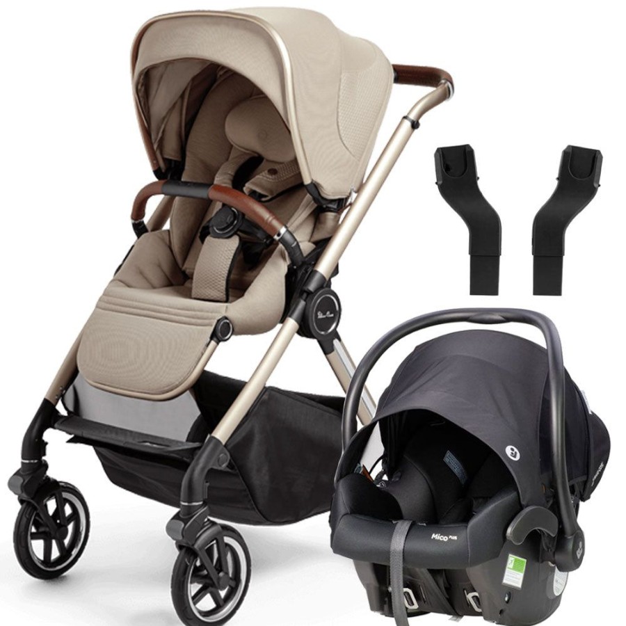 Prams & Strollers Silver Cross | Silver Cross Reef Pram + Maxi Cosi Mico Plus Isofix Capsule Onyx With Adapters Stone