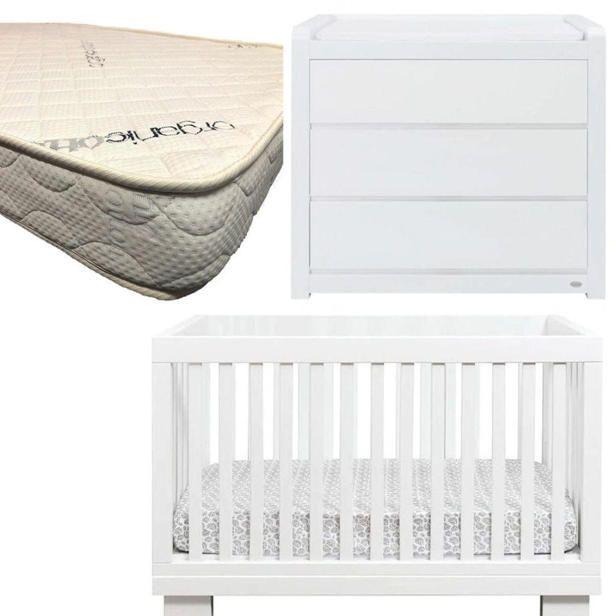 Nursery Furniture Cocoon | Cocoon Aston Cot And Dresser + Micro Pocket Organic Mattress White