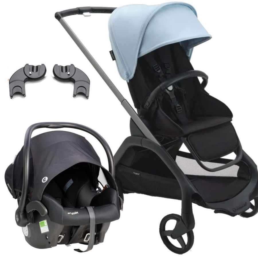 Prams & Strollers Bugaboo | Bugaboo Dragonfly Pram Skyline Blue & Maxi Cosi Mico Plus Isofix Capsule (Onyx) With Adapters Bundle