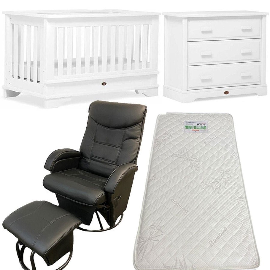 Nursery Furniture Boori | Boori Eton Convertible Plus Cot And Dresser White With Ambrosia Glider Chair Nursery Package + Free Bonnell Bamboo Mattress Barley