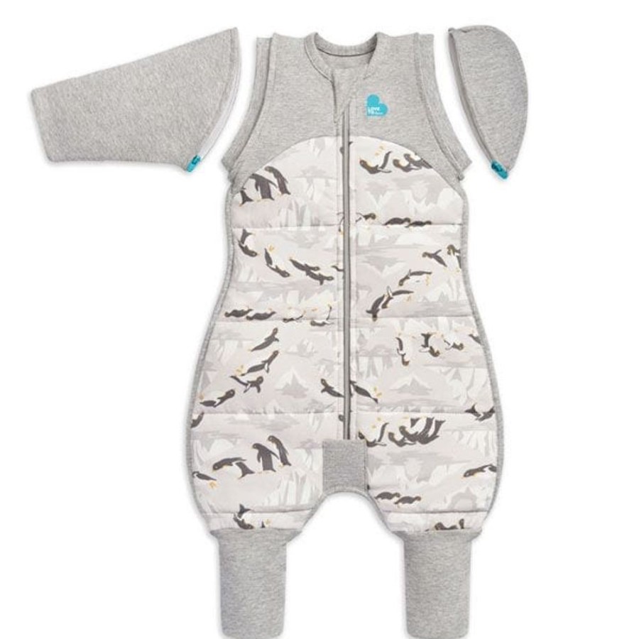 Shop Other Categories Love To Dream Sleeping Bags & Suits | Love To Dream Swaddle Up Transition Suit Extra Warm 3.5 Tog Large Penguin Parade Grey