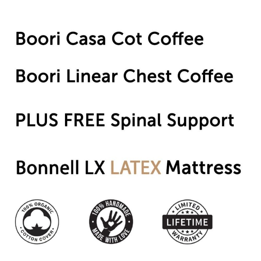 Nursery Furniture Boori | Boori Casa Cot And Linear Chest + Bonnell Organic Latex Mattress Coffee