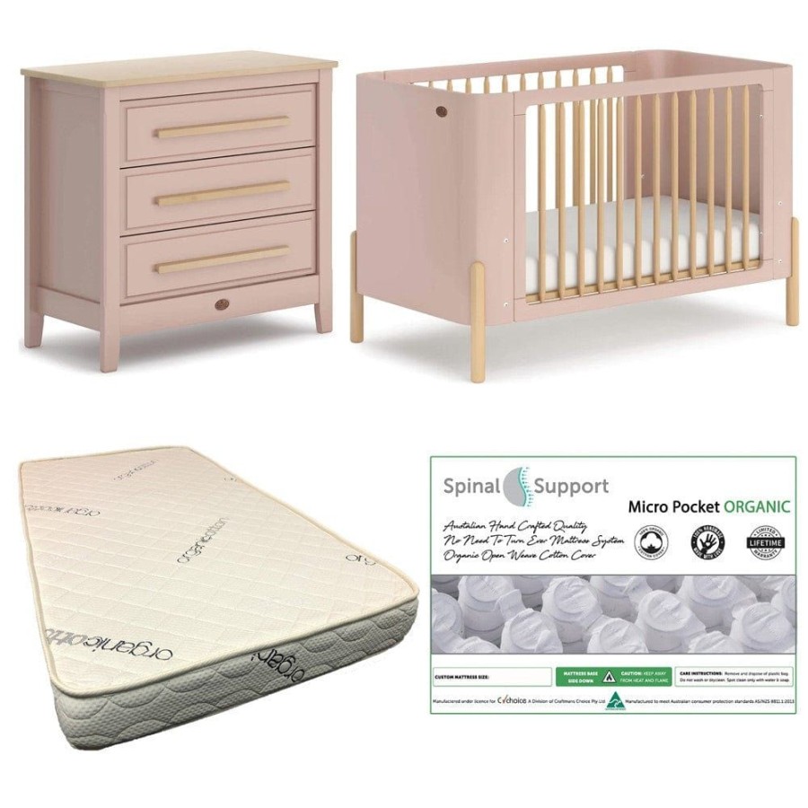 Nursery Furniture Boori | Boori Nova Cot (Cherry And Beech) And Linear Chest (Cherry And Almond) Package + Bonnell Organic Micro Pocket Mattress Cherry/Beech