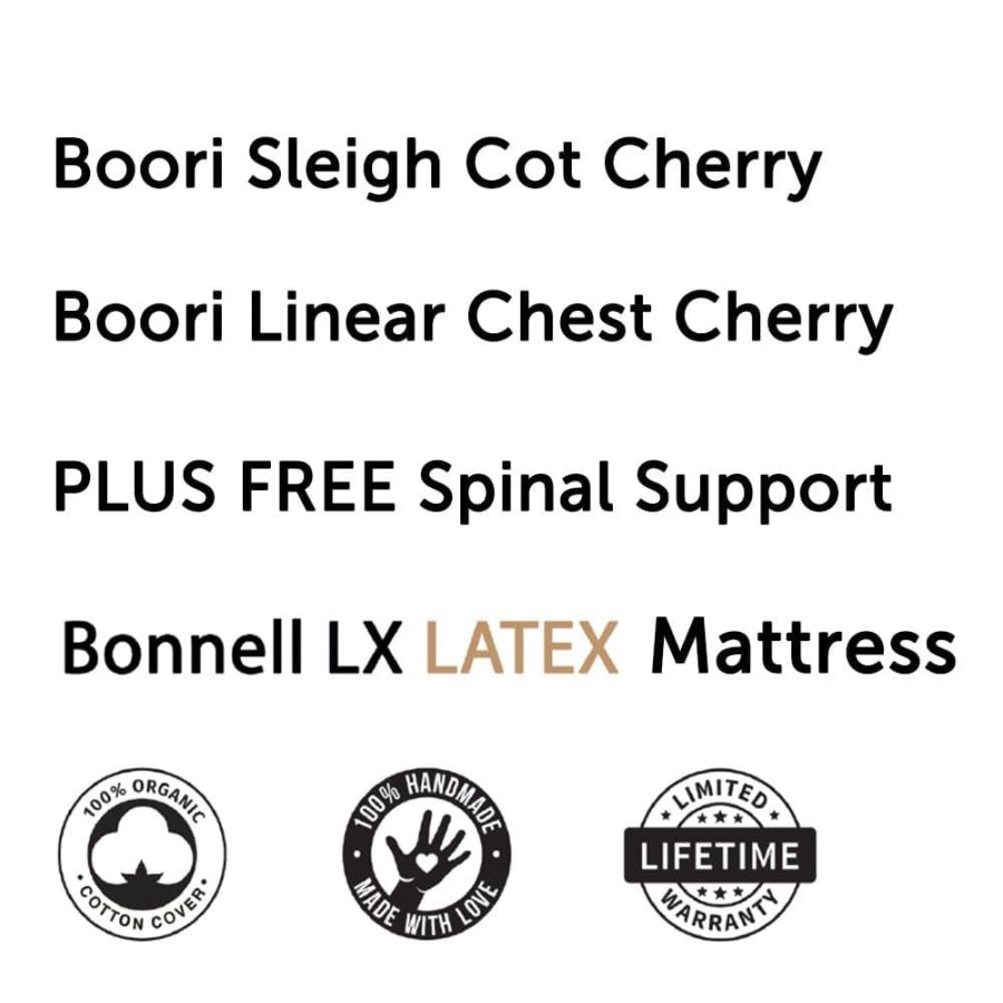 Nursery Furniture Boori | Boori Sleigh Elite Cot, Linear Chest And Almond + Bonnell Organic Latex Spring Mattress Package Cherry