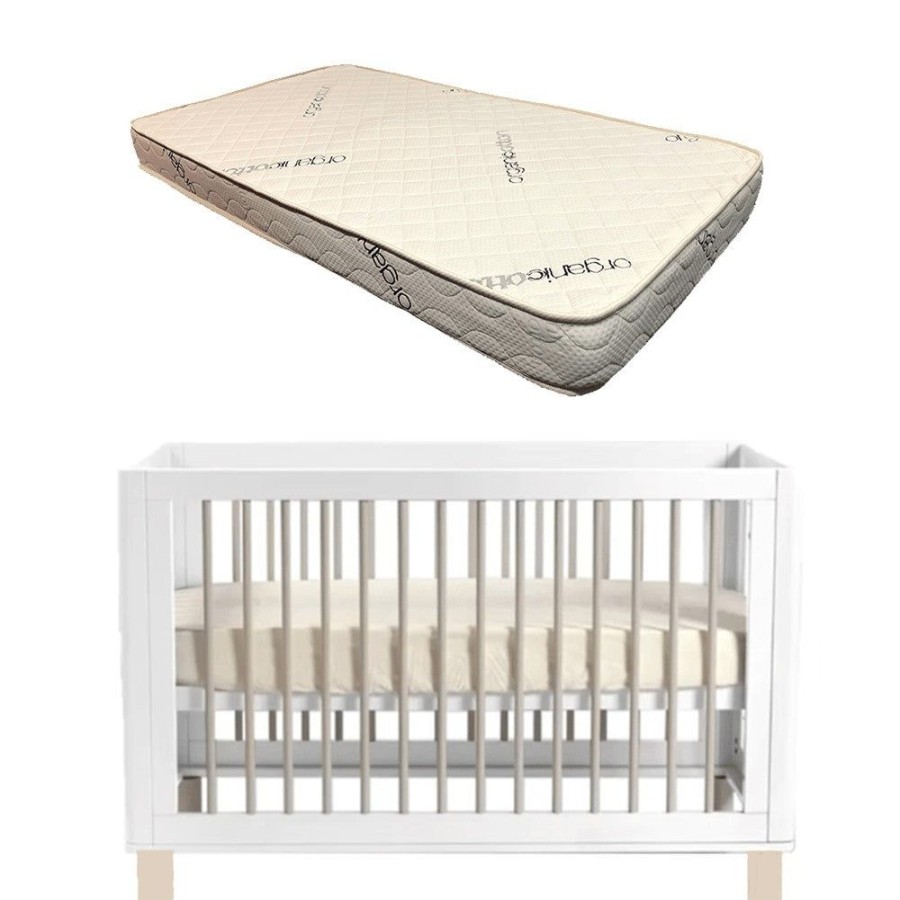 Nursery Furniture Cocoon | Cocoon Allure Cot With Bonnell Organic Inner Spring Mattress White/Natural Wash