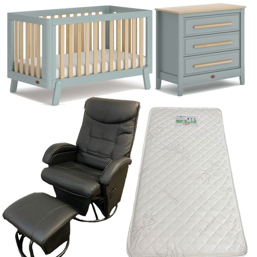 Nursery Furniture Boori | Boori Turin Cot And Linear Chest Blueberry With Ambrosia Glider Chair + Bonnell Bamboo Mattress Blueberry/Almond