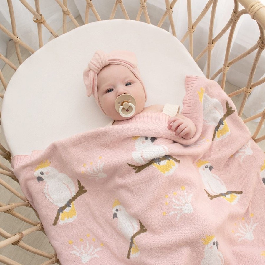 Shop Other Categories Living Textiles Bassinet & Cot Linen | Living Textiles Australiana Baby Blanket /Blush Cockatoo