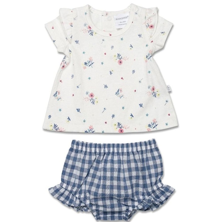 Shop Other Categories Marquise Baby Clothing & Gifts | Marquise Short Sleeve Jersery Top With Gingham Shorts 000 Flower