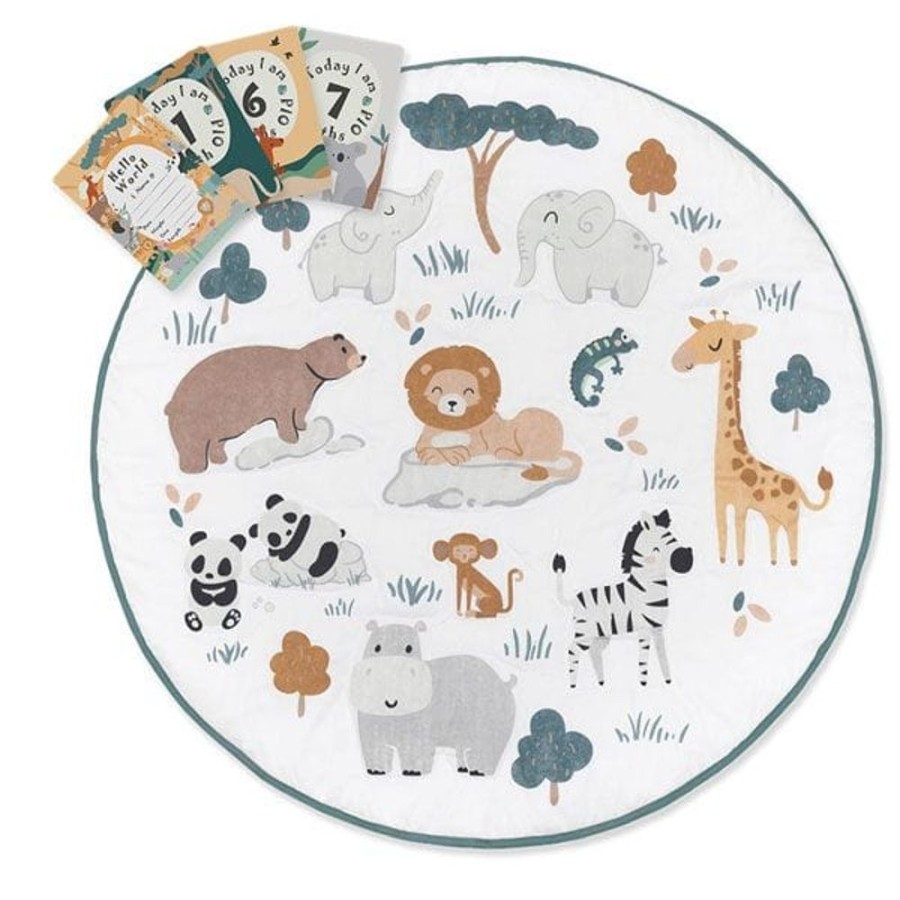 Shop Other Categories Lolli Living Playpens, Mats & Gyms | Living Textiles Round Play Mat With Milestone Card Day At The Zoo