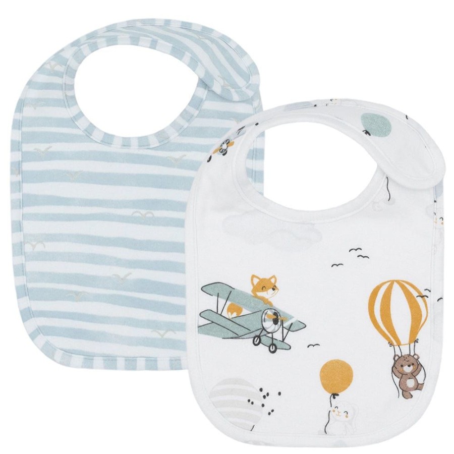 Shop Other Categories Living Textiles Feeding Accessories | Living Textiles 2-Pack Bibs- Up Up & Away/Stripes Up Up And Away/Stripes